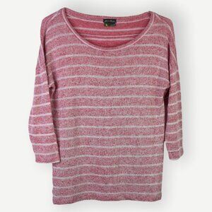 Eddie Bauer Sweater XS Womens Pink White Striped Long Sleeve Knit Pullover